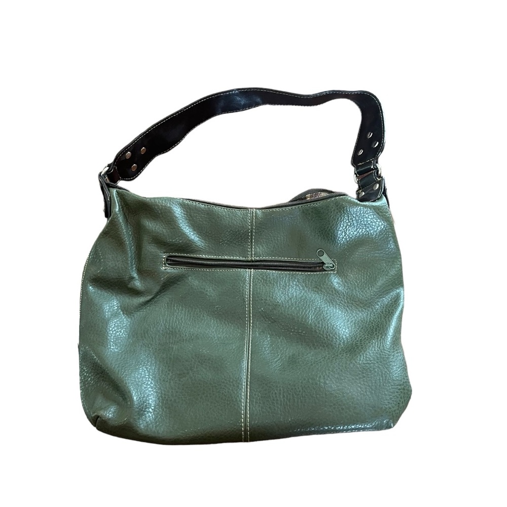 Green Faux Leather‎ Vinyl Medium Shoulder Bag Purse Single Strap Zipper Pockets